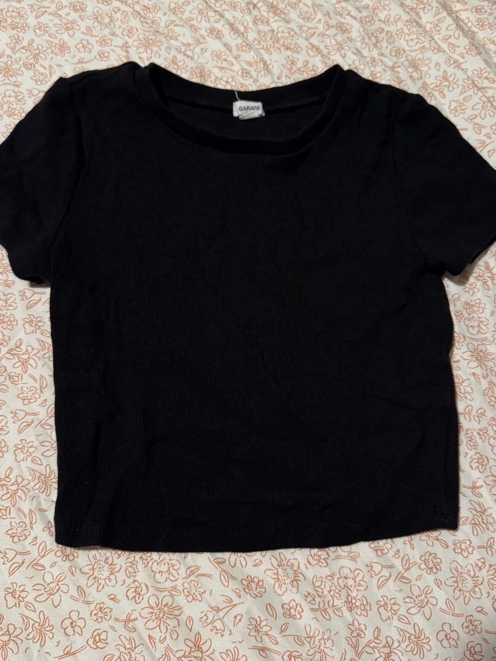 Garage Black Ribbed Short Sleeve Crop Tee